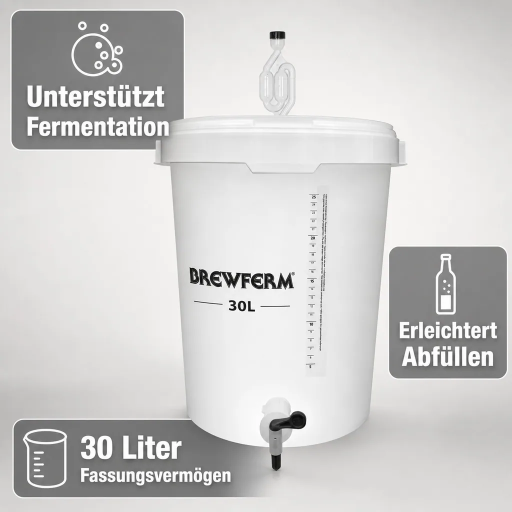 Gärbehälter, Getränkefass, Gäreimer mit Zapfhahn - BREWFERM 30L graduiert