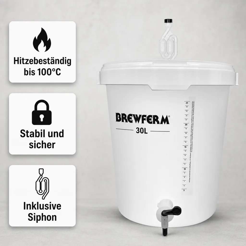Gärbehälter, Getränkefass, Gäreimer mit Zapfhahn - BREWFERM 30L graduiert