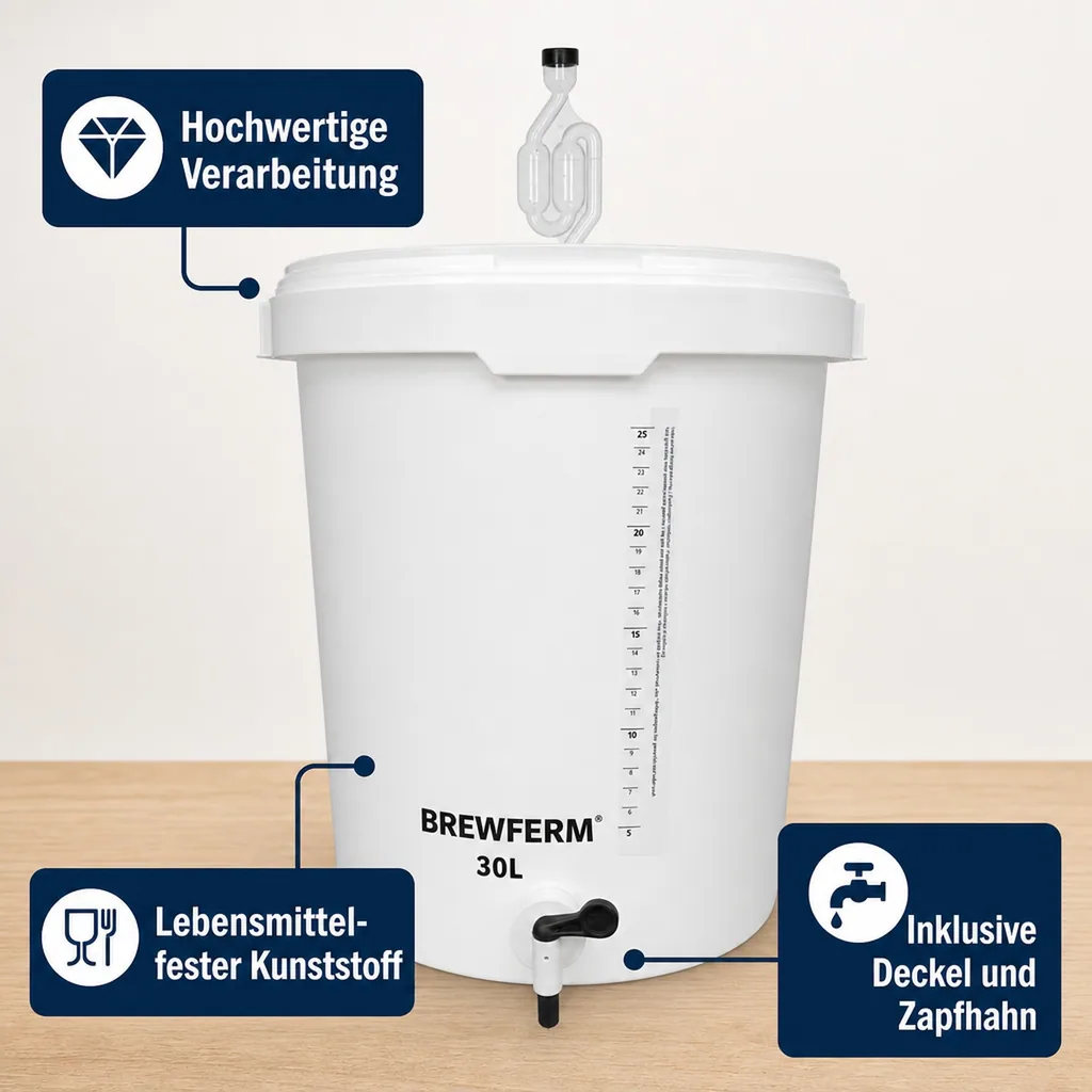 Gärbehälter, Getränkefass, Gäreimer mit Zapfhahn - BREWFERM 30L graduiert