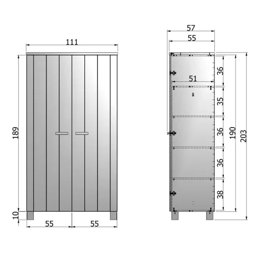 WOOOD - Schrank Dennis, betongrau, matt, 202x111x55 cm