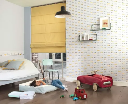 Casadeco Kindertapete Happy Dreams Autos mint gelb
