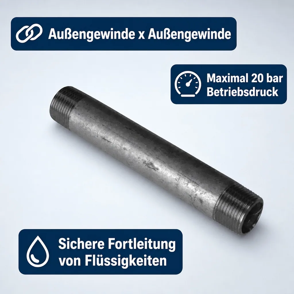 Rohrnippel verzinkt, Gewindefitting 1 1/4 Zoll