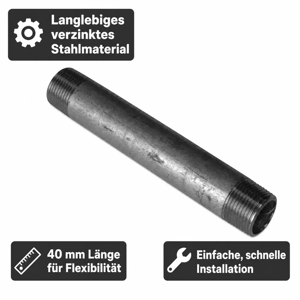 Rohrnippel, Gewindefitting verzinkt, 1 1/4" AG x AG, 40mm