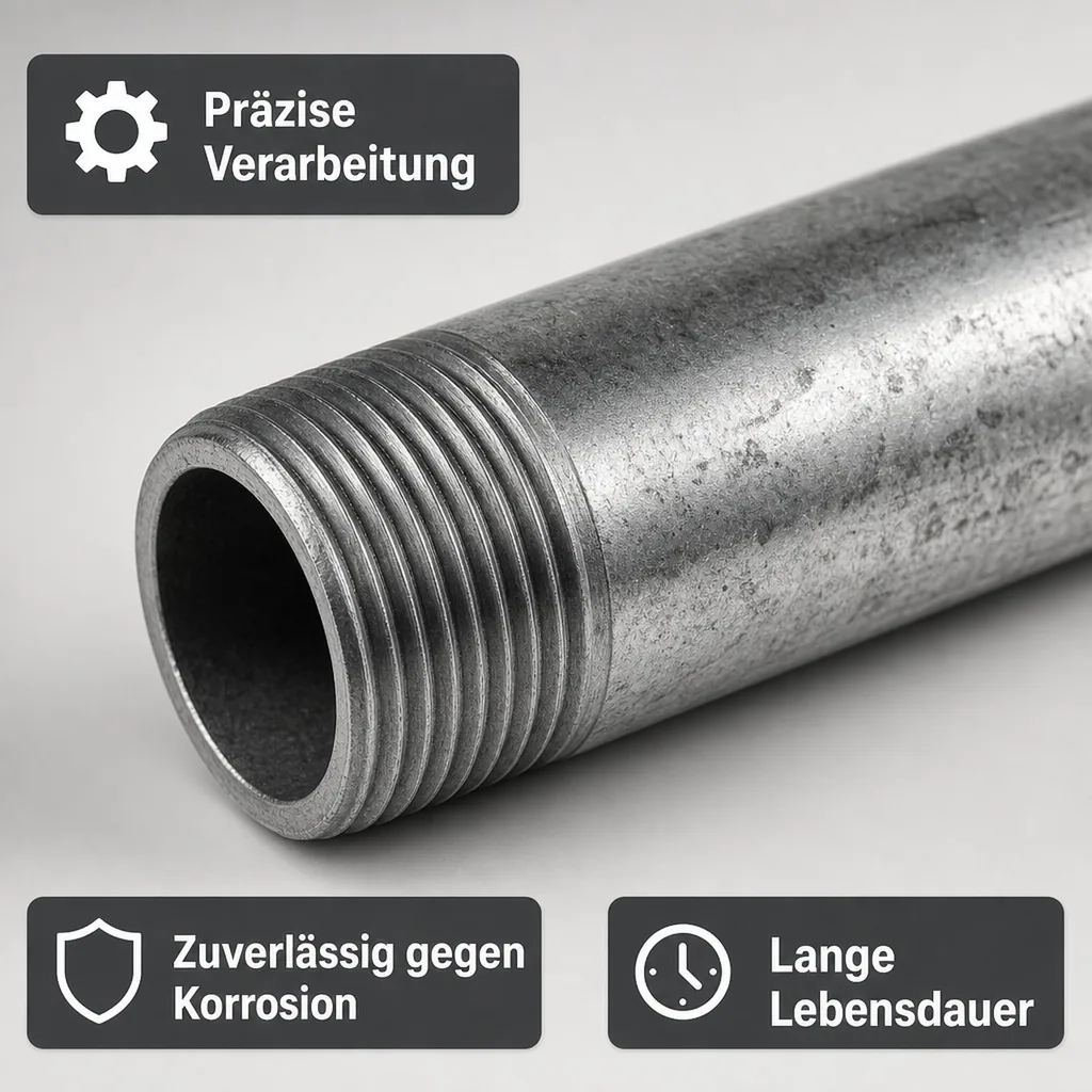 Rohrnippel 2 Zoll, Gewindefitting verzinkt, 2" AG x 2" AG 80 mm, Stahlrohrnippel