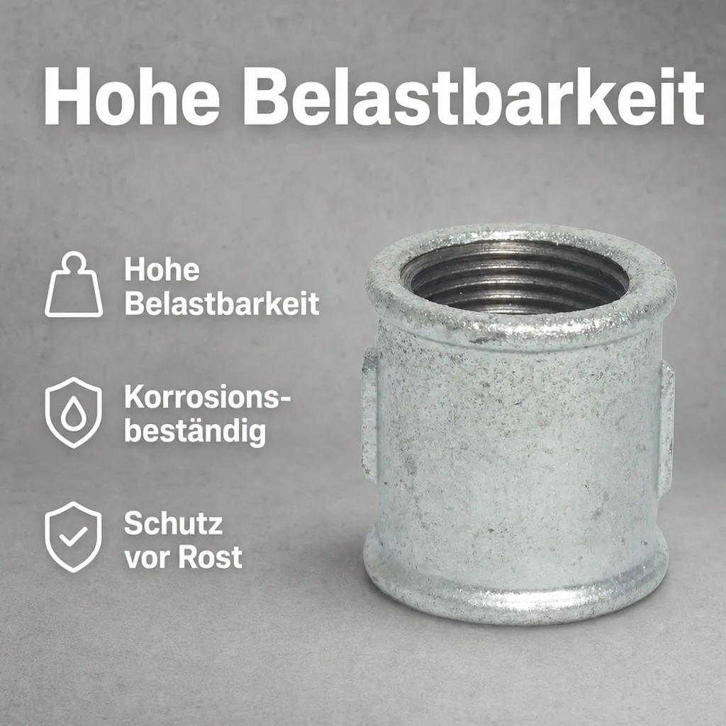 Gewindefitting Temperguss Muffe 3/8 Zoll IG x 3/8 Zoll IG