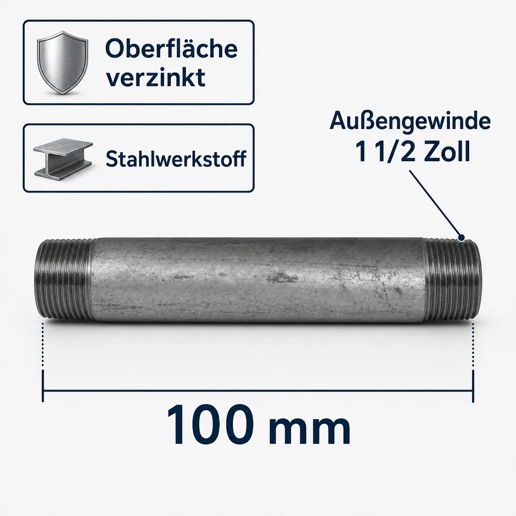 Gewindefitting Rohrnippel verzinkt 1 1/2" AG x 1 1/2" AG 100 mm