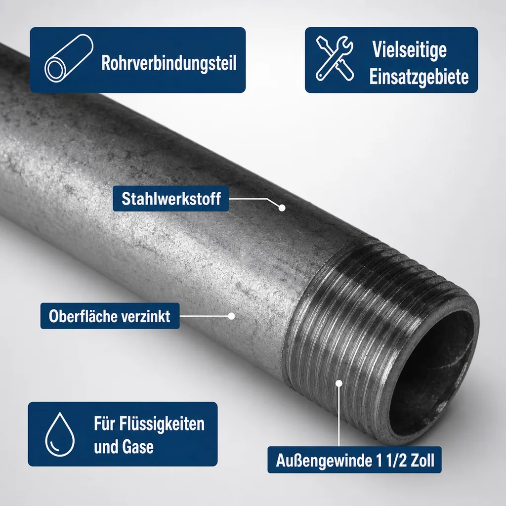 Gewindefitting Rohrnippel verzinkt 1 1/2" AG x 1 1/2" AG 100 mm