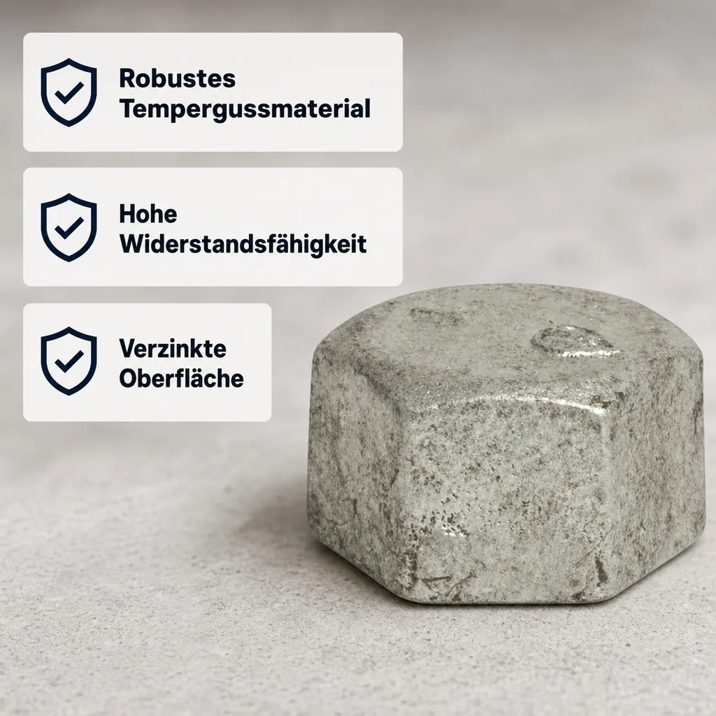 Gewindefitting Temperguss Kappe Hexagon 1/4 IG