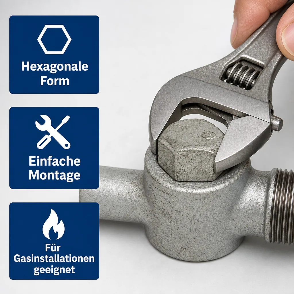 Gewindefitting, Temperguss Kappe, Hexagon 1/2" IG