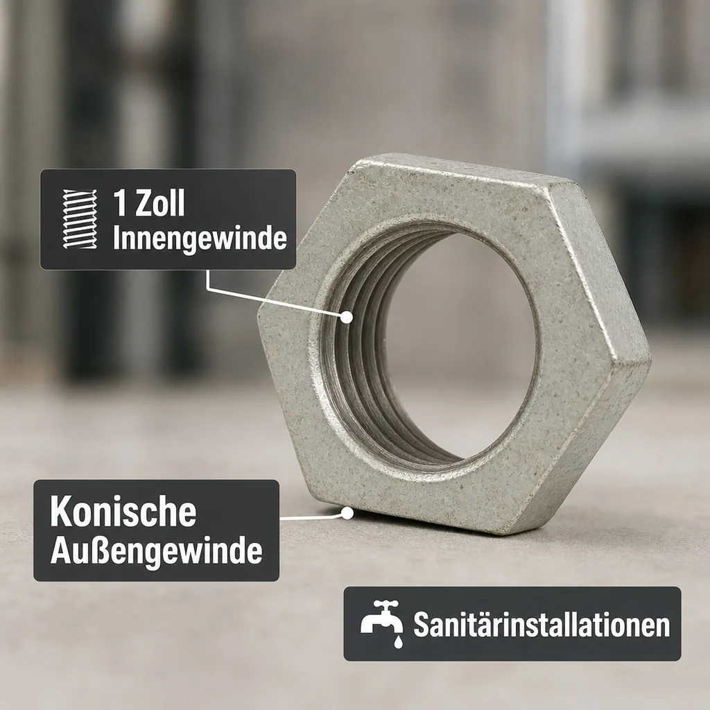 Gewindefitting Temperguss Gegenmutter mit Vertiefung 1" IG