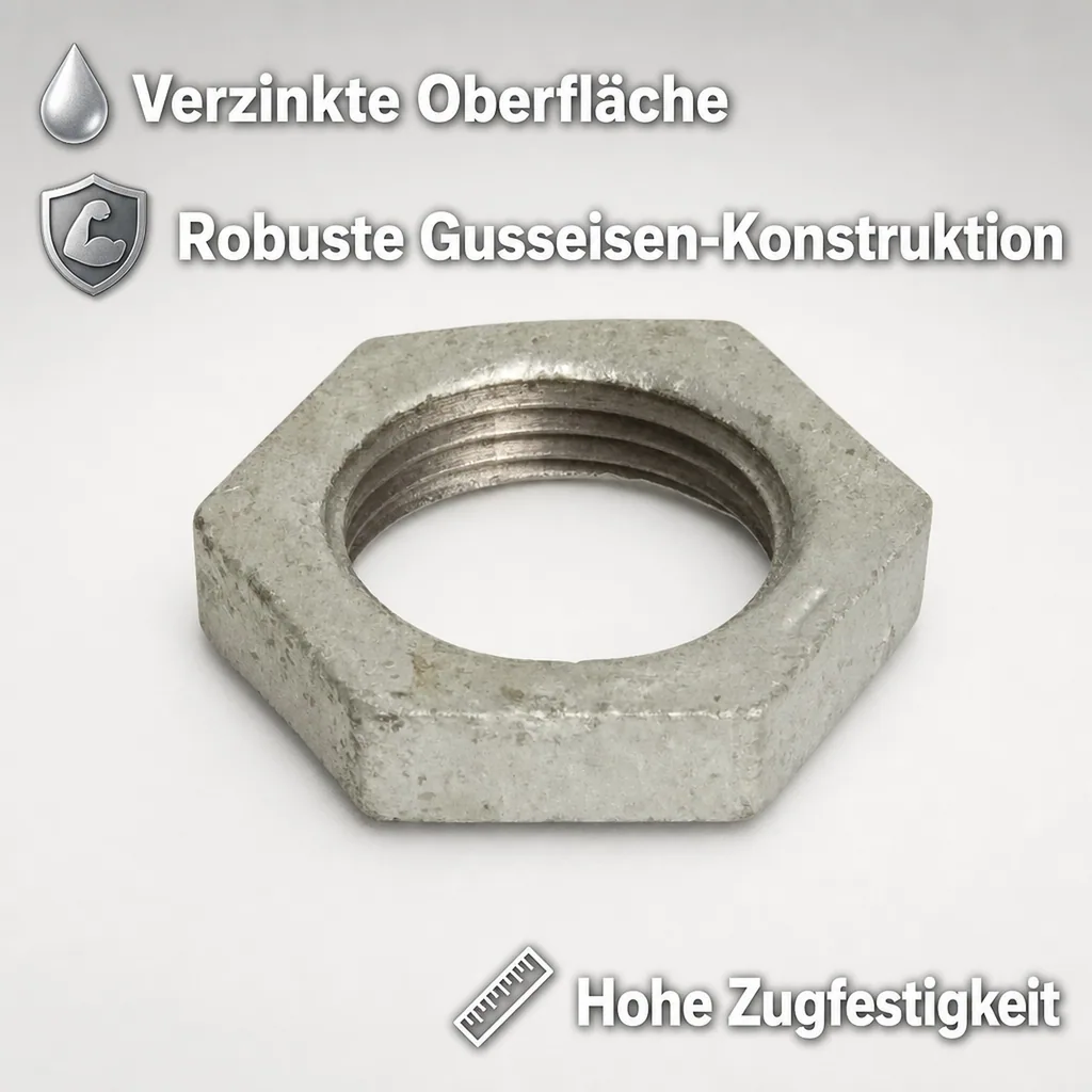 Gewindefitting Temperguss Gegenmutter mit Vertiefung 1" IG