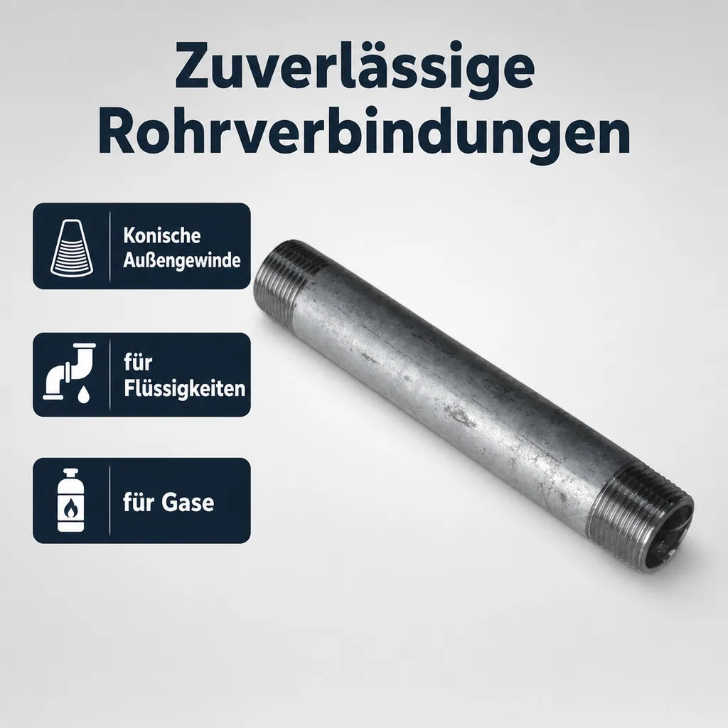Gewindefitting Rohrnippel verzinkt 1/4" AG x 1/4" AG 200 mm