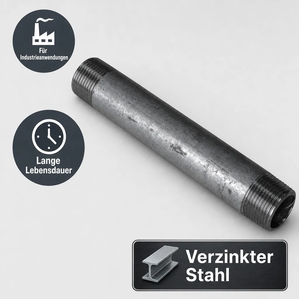 Rohrnippel verzinkt, Gewindefitting, 1/2 Zoll AG x 1/2 Zoll AG, 80 mm