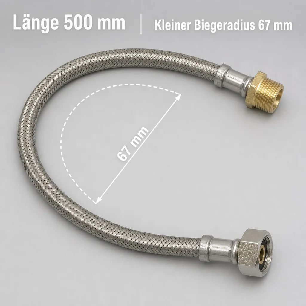 Panzerschlauch, Flexschlauch, Edelstahl, DN8, 500 mm, Trinkwasser