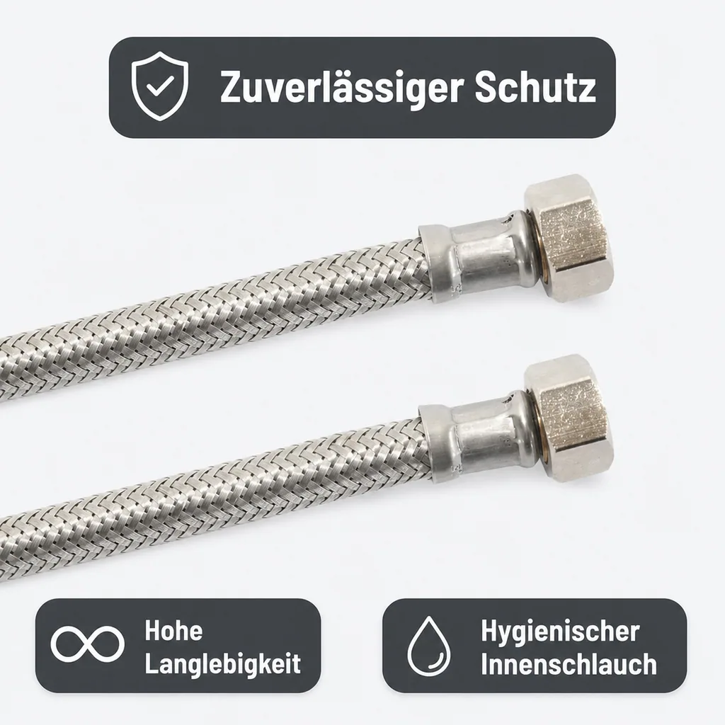 Panzerschlauch, Edelstahl, Flexschlauch, 3/8" x 1/2", 300mm, DN8, DVGW
