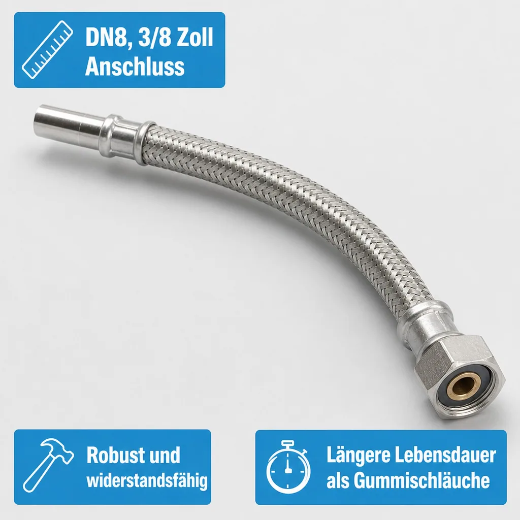 Panzerschlauch, Edelstahl, Flexschlauch, DN8, 3/8 Zoll