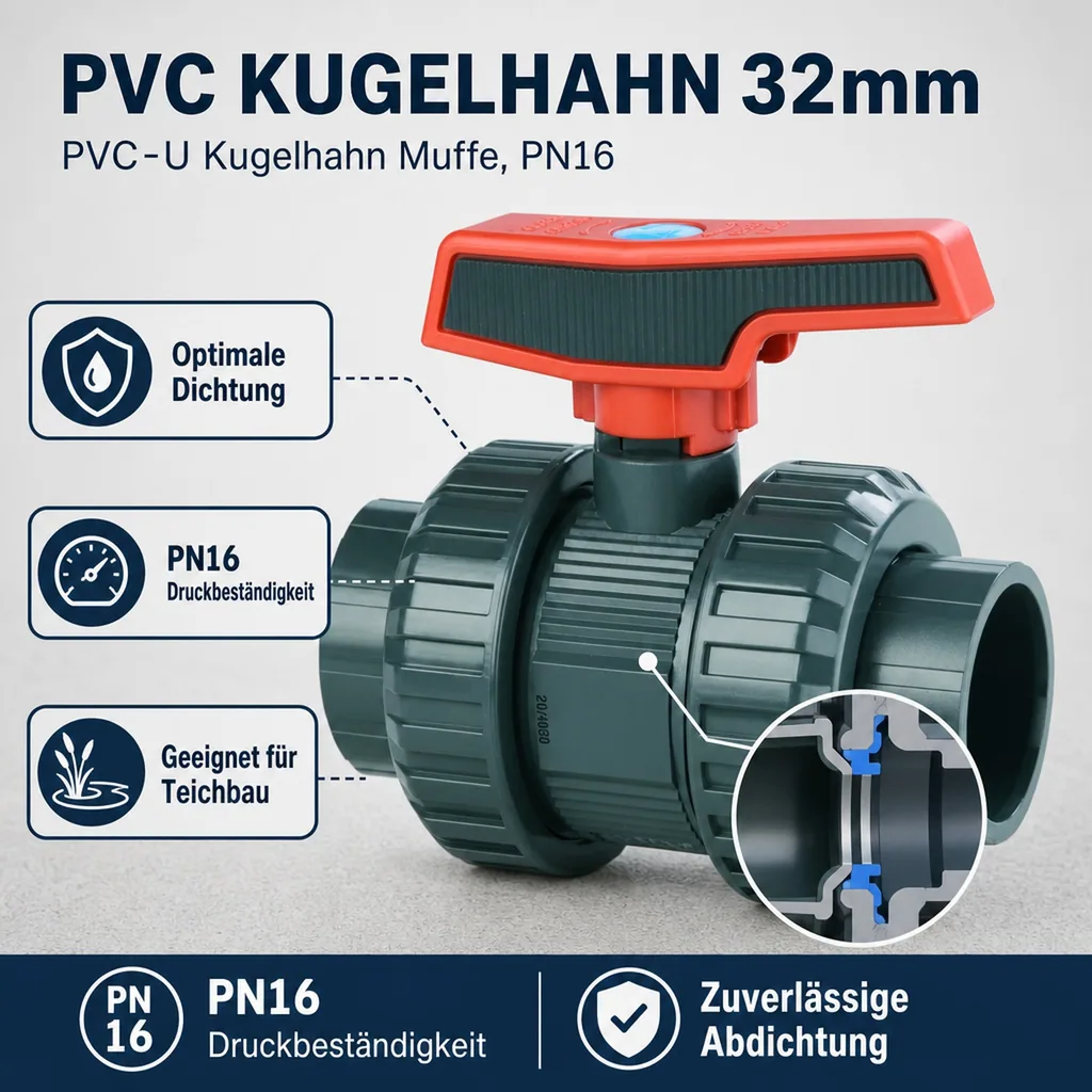 PVC Kugelhahn 32mm, PVC-U Kugelhahn Muffe, PN16