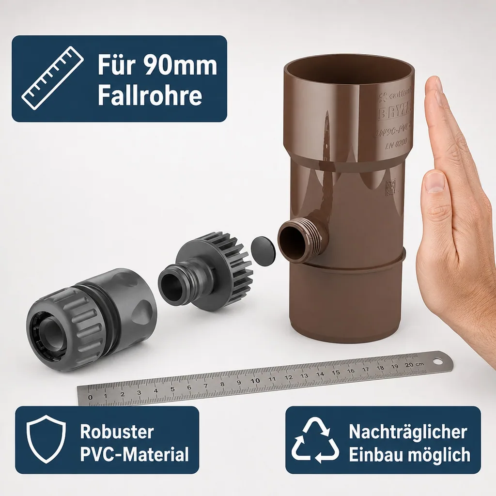 Regensammler 90mm, Fallrohr Regensammler braun