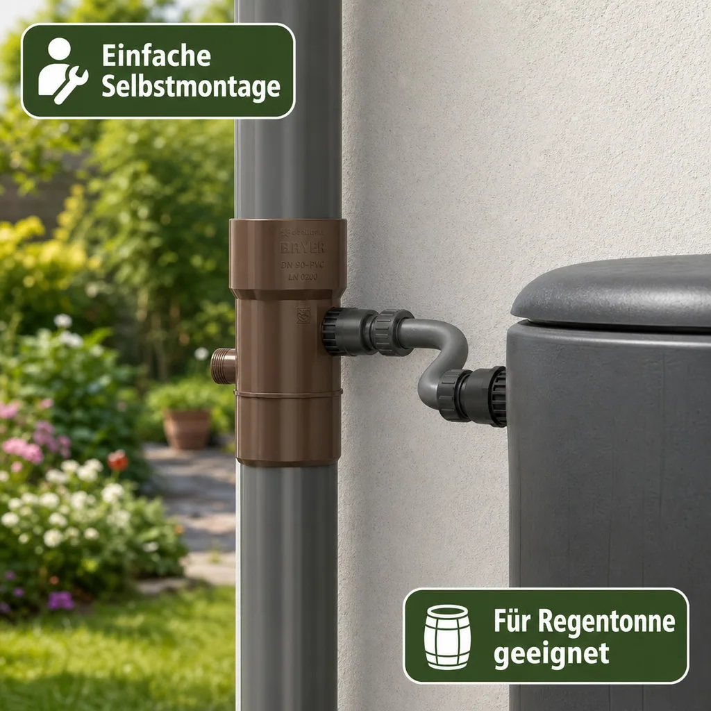 Regensammler 90mm, Fallrohr Regensammler braun