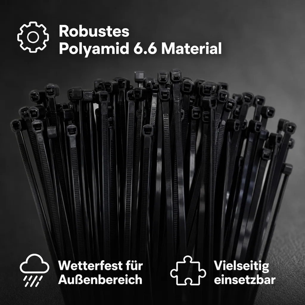 100 Kabelbinder 370x4,8mm schwarz UV-beständig PA6.6