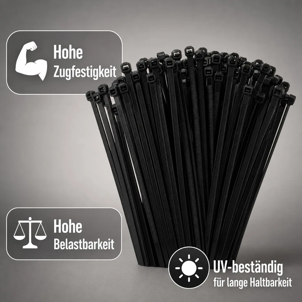 100 Kabelbinder 370x4,8mm schwarz UV-beständig PA6.6