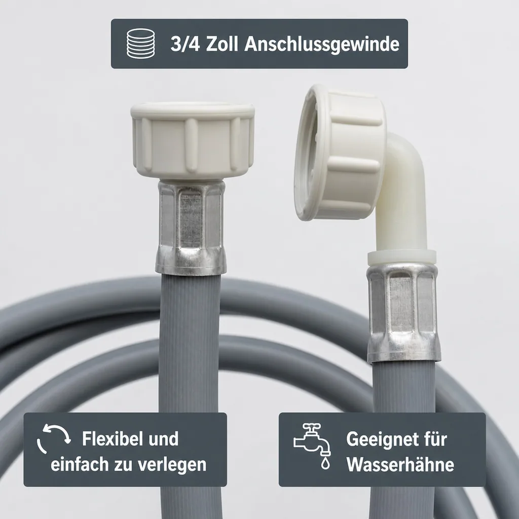 Zulaufschlauch Waschmaschine, Winkel, 3/4 Zoll IG+IG, 3m