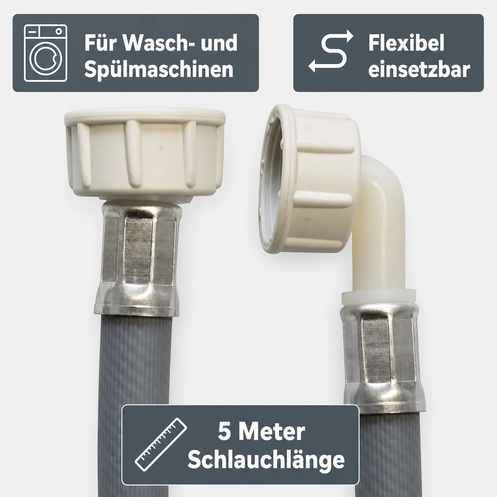 Zulaufschlauch Waschmaschine, Spülmaschine, 5m, Winkel