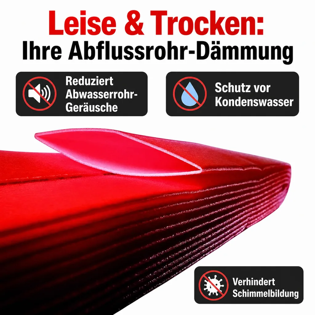 Abflussrohr Dämmung, Rohrisolierung Abwasserrohr, 10m, 90mm, 4mm