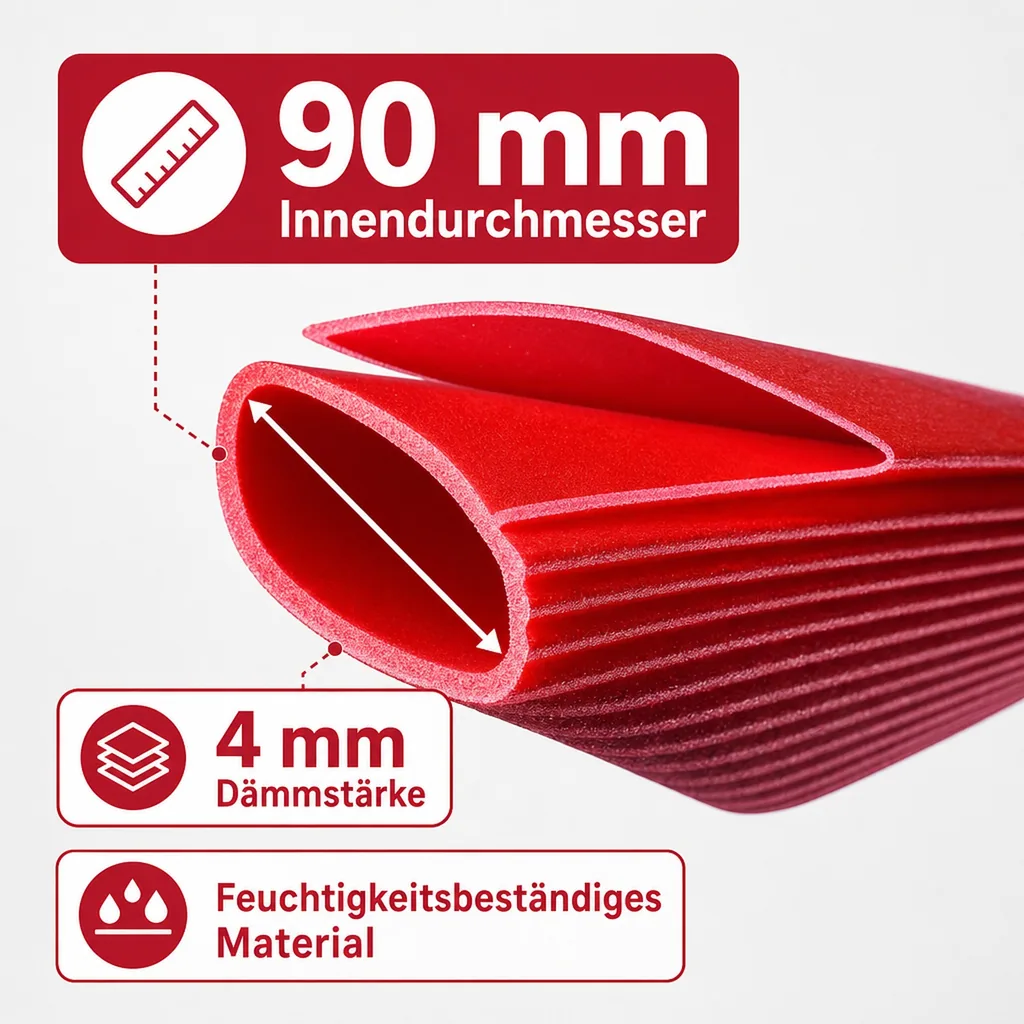 Abflussrohr Dämmung, Rohrisolierung Abwasserrohr, 10m, 90mm, 4mm