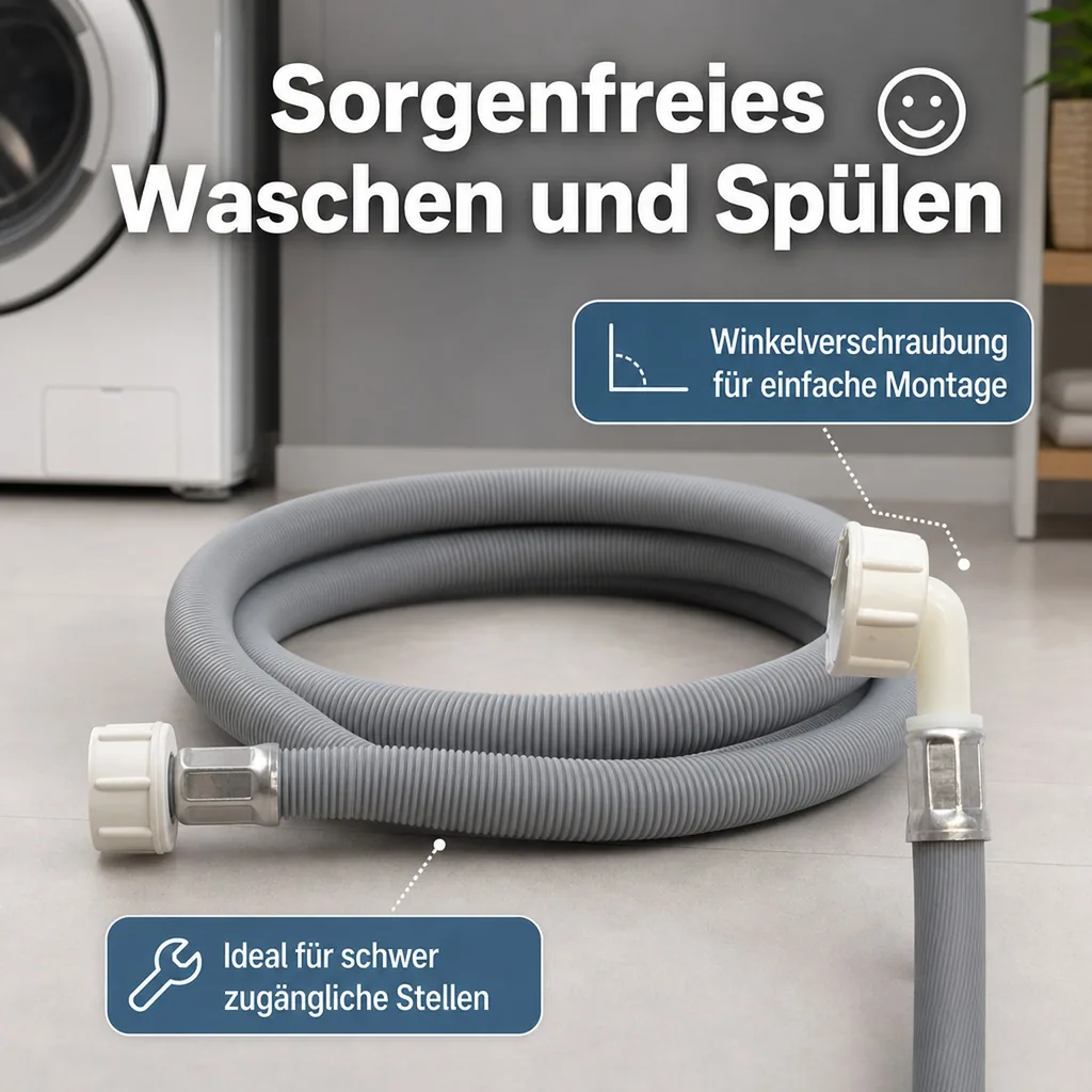 Zulaufschlauch Waschmaschine, Winkel 3/4 Zoll, 3,5m, Spülmaschine, anschlussfertig