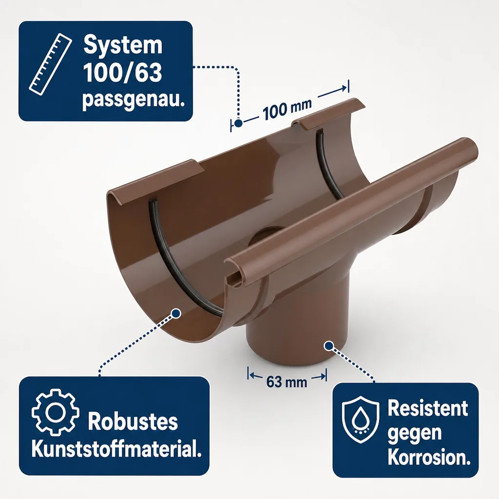 Regenrinne braun, Rinnenstutzen System 100/63