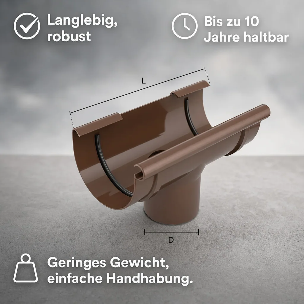 Regenrinne braun, Rinnenstutzen System 100/63