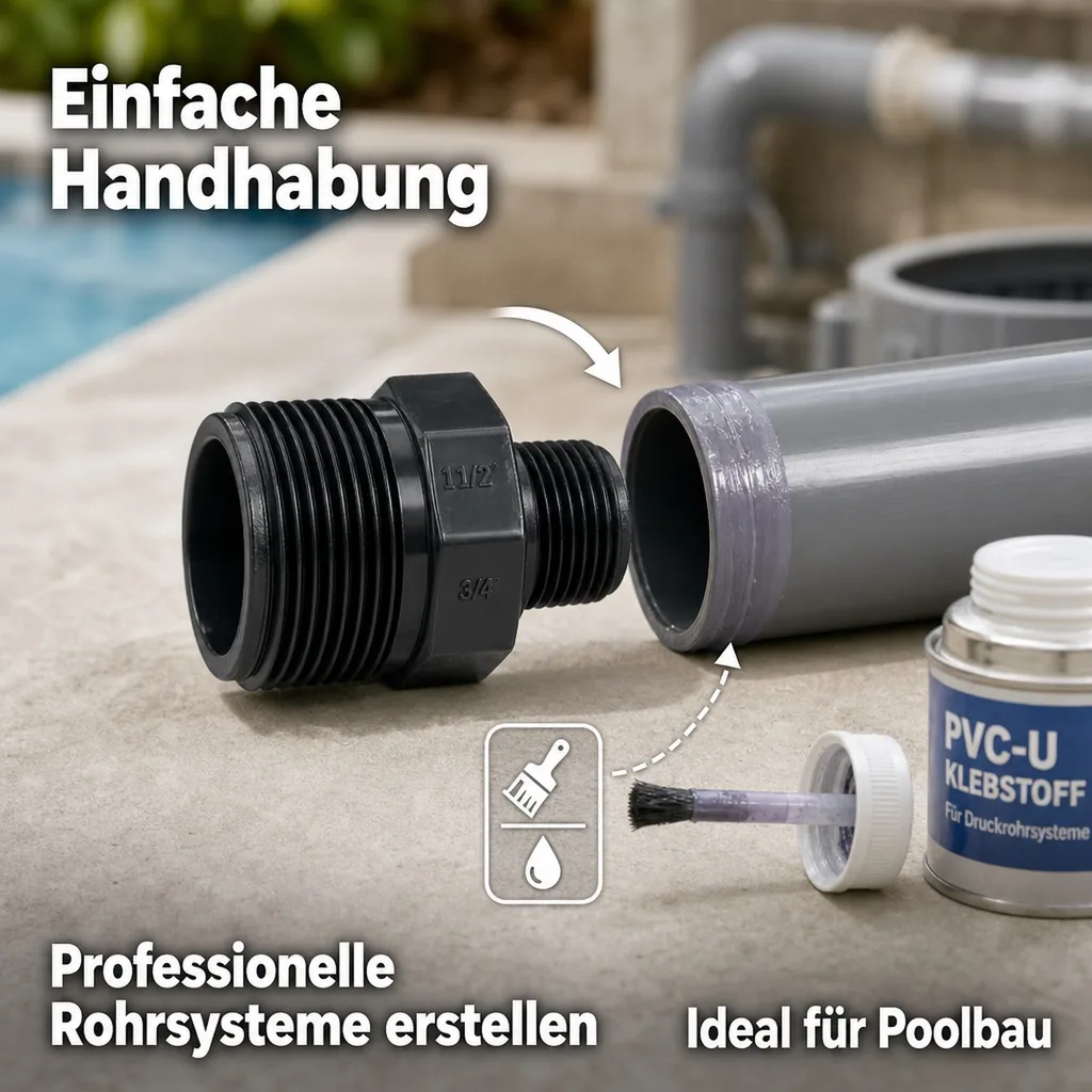 PVC Fittings, Reduziernippel, Doppelnippel, PVC-U AG 1 1/2" x 3/4"