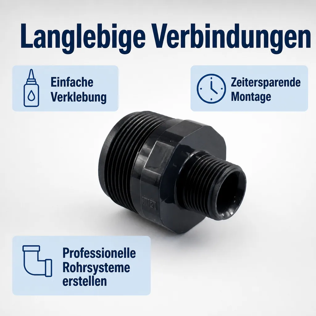 PVC Fittings, Reduziernippel, Doppelnippel, PVC-U AG 1 1/2" x 3/4"