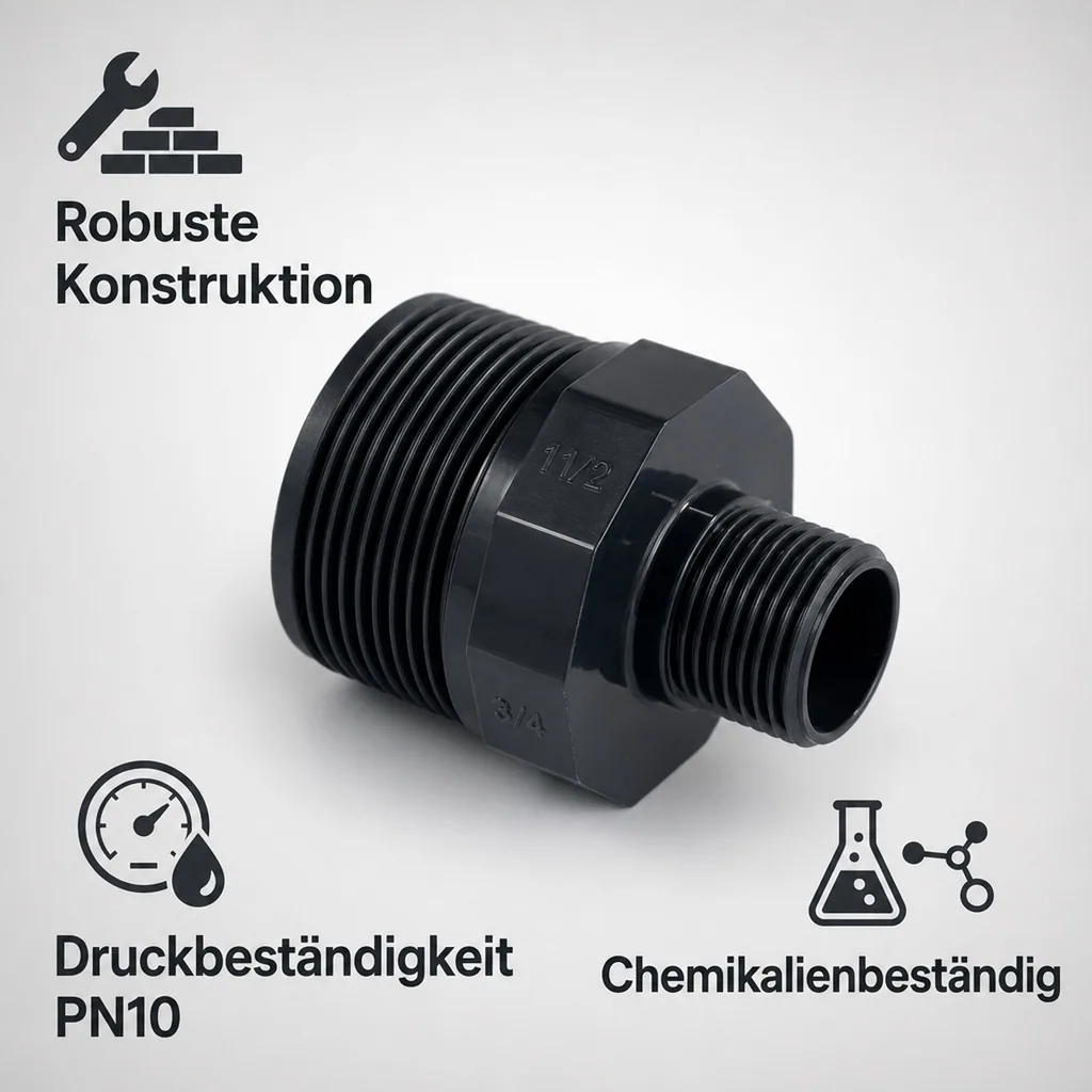 PVC Fittings, Reduziernippel, Doppelnippel, PVC-U AG 1 1/2" x 3/4"
