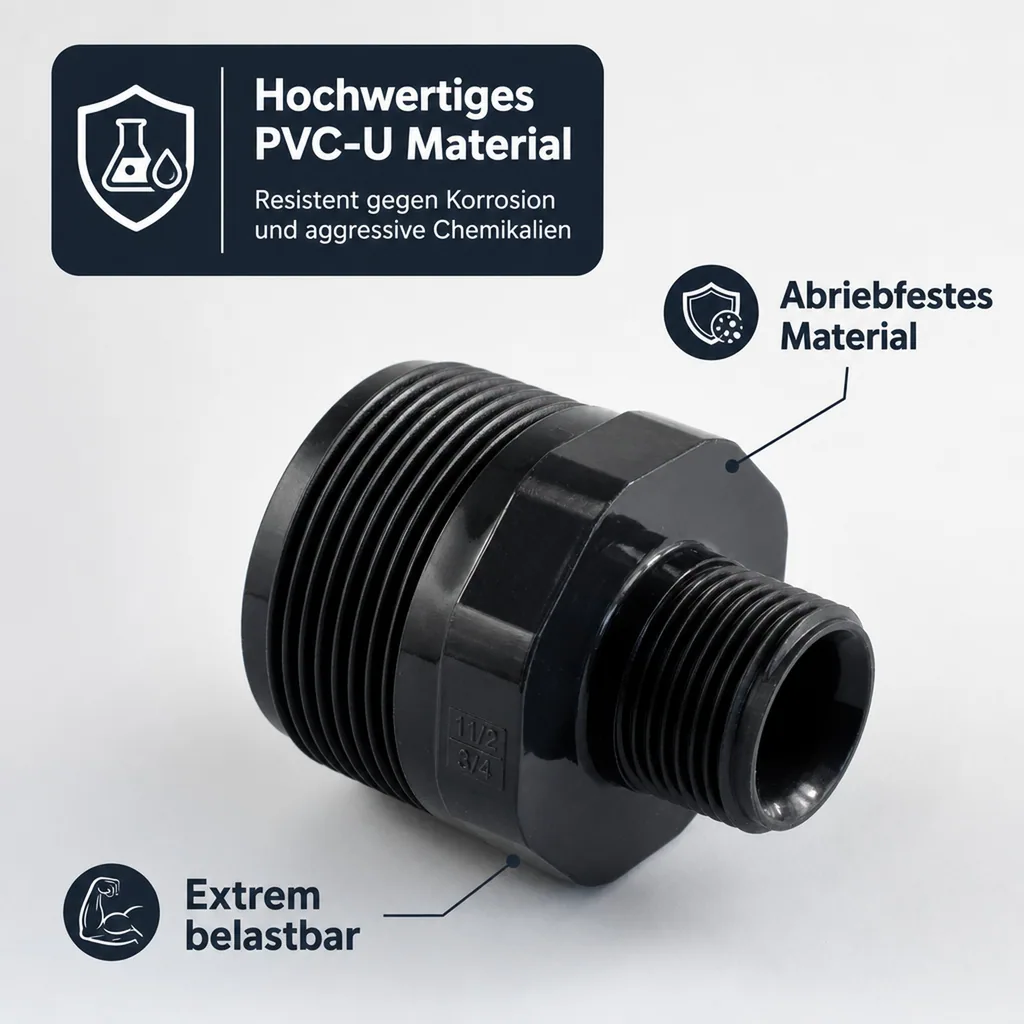 PVC Fittings, Reduziernippel, Doppelnippel, PVC-U AG 1 1/2" x 3/4"