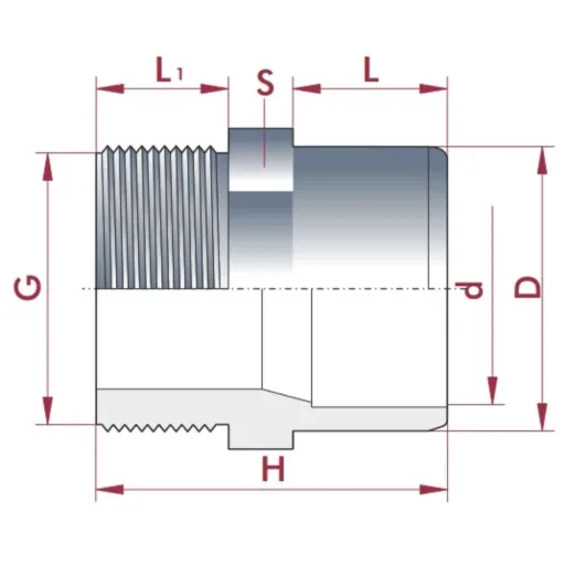 PVC Fittinge, Übergangsmuffe 50-40mm, Klebefitting, PVC Muffe