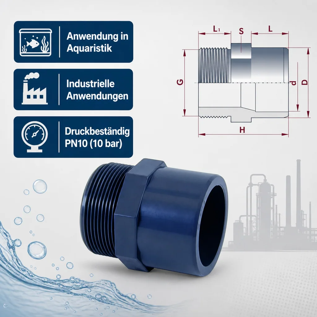 PVC Fittinge, Übergangsmuffe 50-40mm, Klebefitting, PVC Muffe