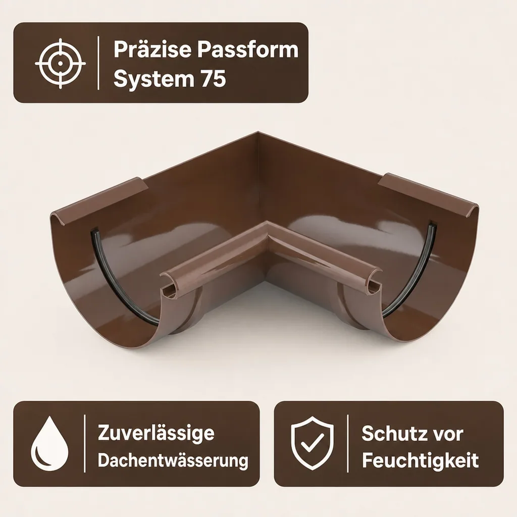 Regenrinne Eckstück, Innen 90°, braun, System 75