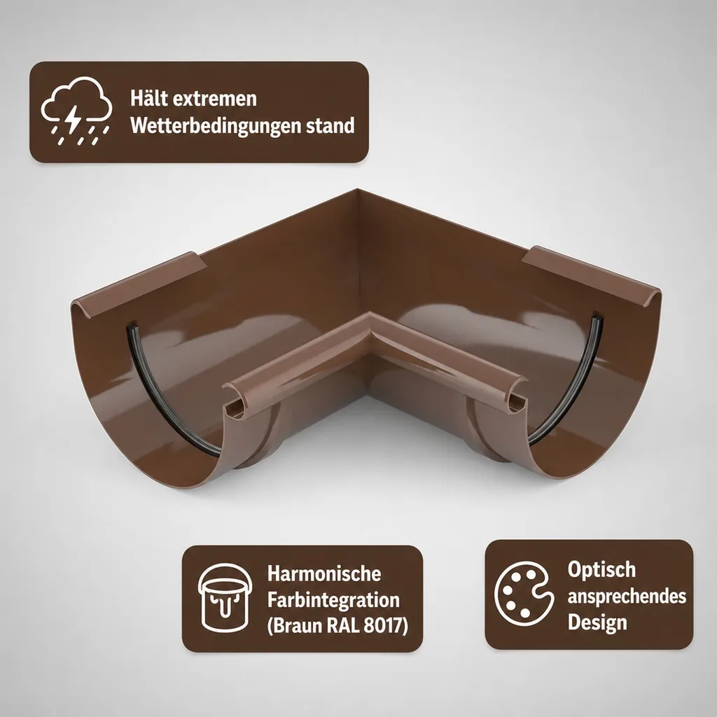 Regenrinne Eckstück, Innen 90°, braun, System 75