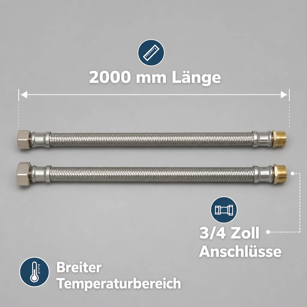 Panzerschlauch 3/4 Zoll, Flexschlauch, DVGW, Edelstahl, Trinkwasser, 2000mm