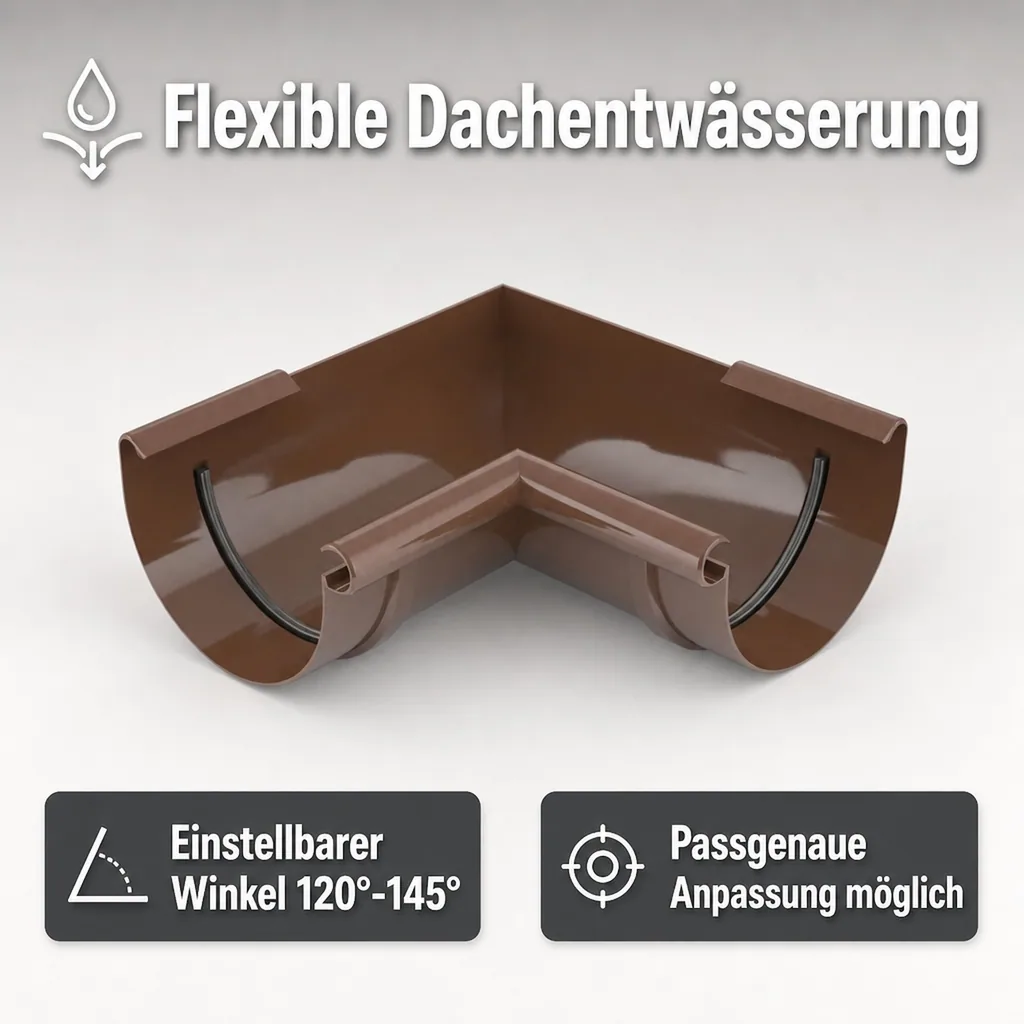 Regenrinne Eckstück Innen, Winkel 120-145° einstellbar, braun, System 125