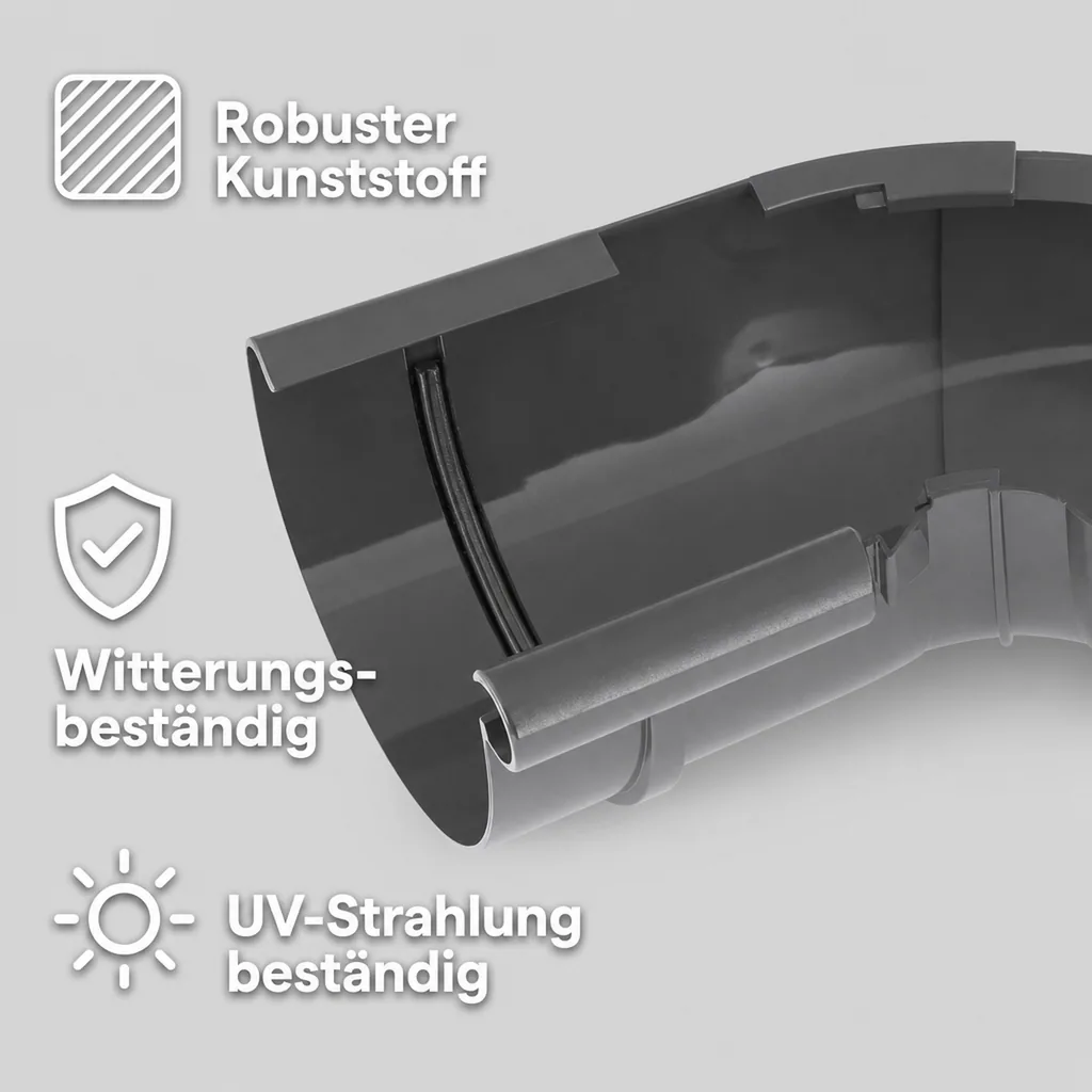 Regenrinne Eckstück, Innen, Graphit, System 125, einstellbarer Winkel