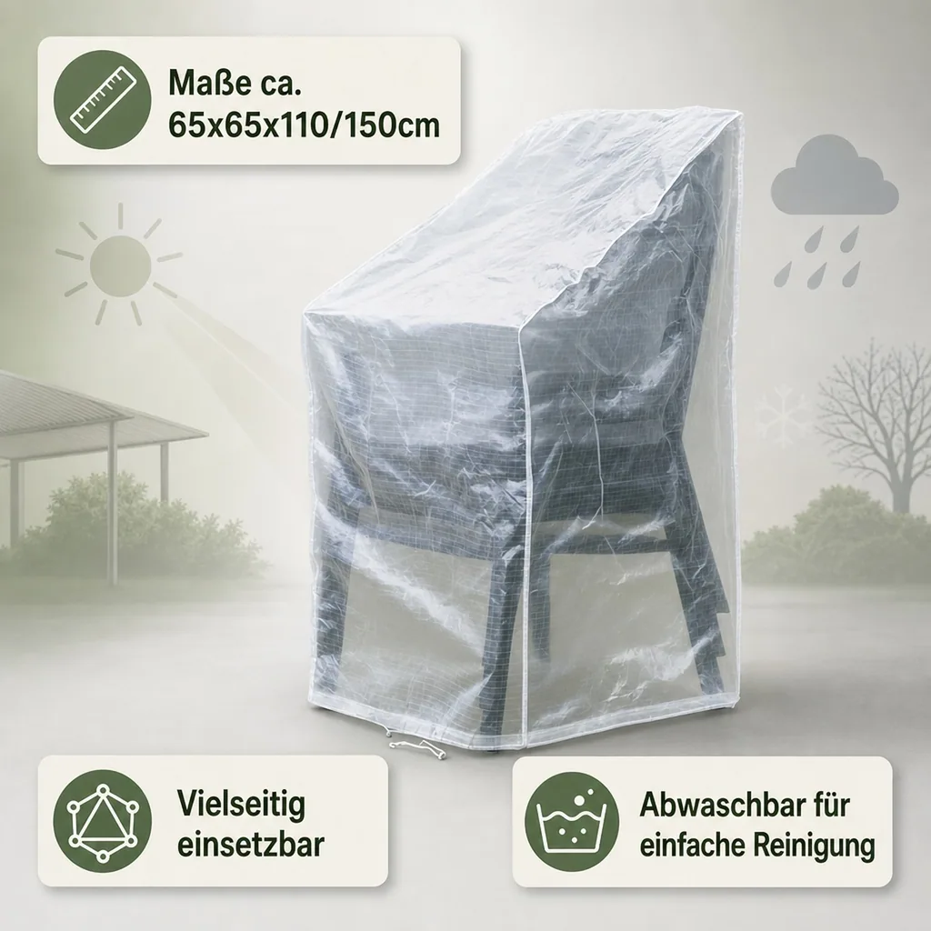 Schutzhülle Gartenmöbel, Abdeckhaube, transparent, für Stapelsessel ca. 65x65x110/150cm