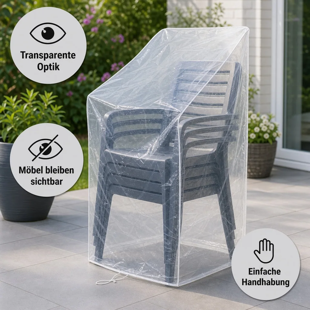 Schutzhülle Gartenmöbel, Abdeckhaube, transparent, für Stapelsessel ca. 65x65x110/150cm