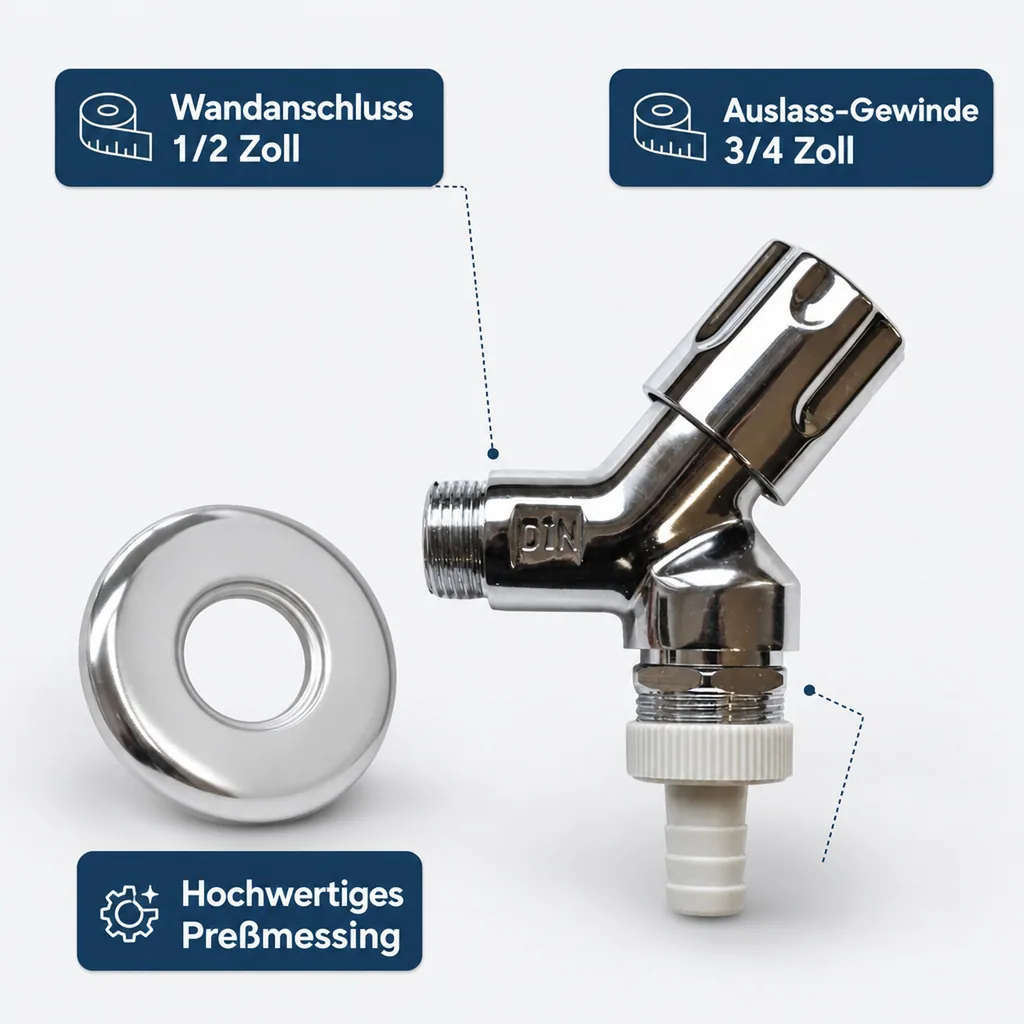 Schrägsitzventil, Geräteventil 1/2 Zoll, Wandventil mit Comfortgriff