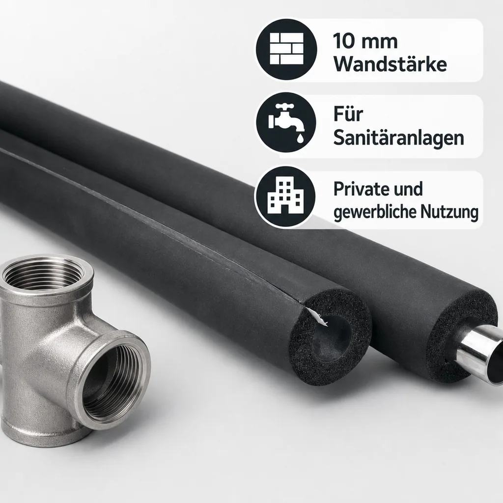 Rohrisolierung selbstklebend, 2m, flexibel, schwarz 22 x 10 mm