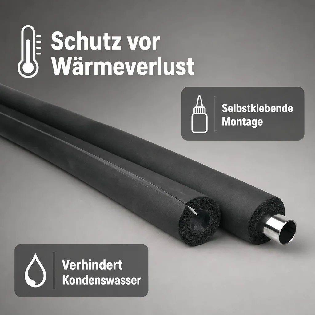 Rohrisolierung selbstklebend, 2m, flexibel, schwarz 22 x 10 mm