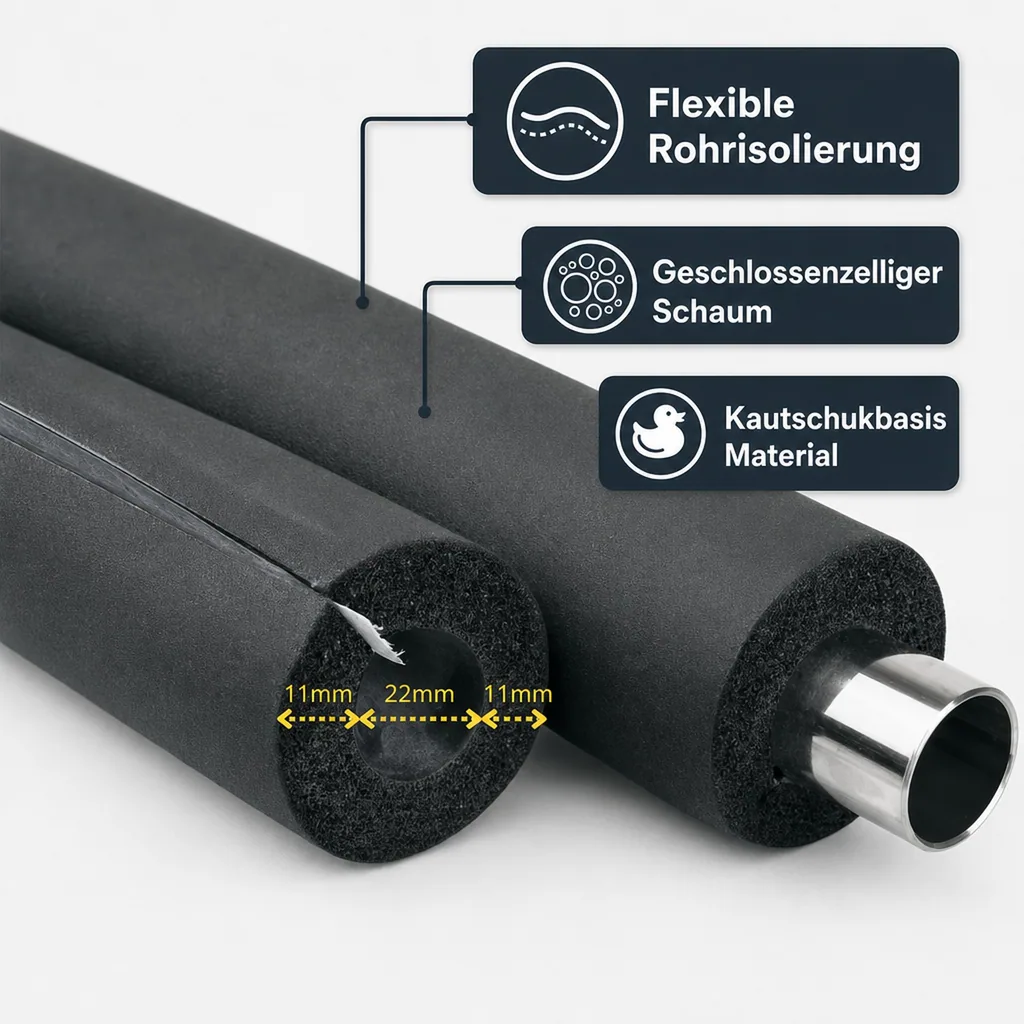 Rohrisolierung selbstklebend, 2m, flexibel, schwarz 22 x 10 mm