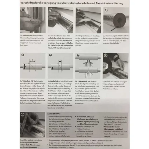 Rohrisolierung, Heizungsrohr Isolierung, Steinwolle, Alu, 42mm, 20mm, 1m